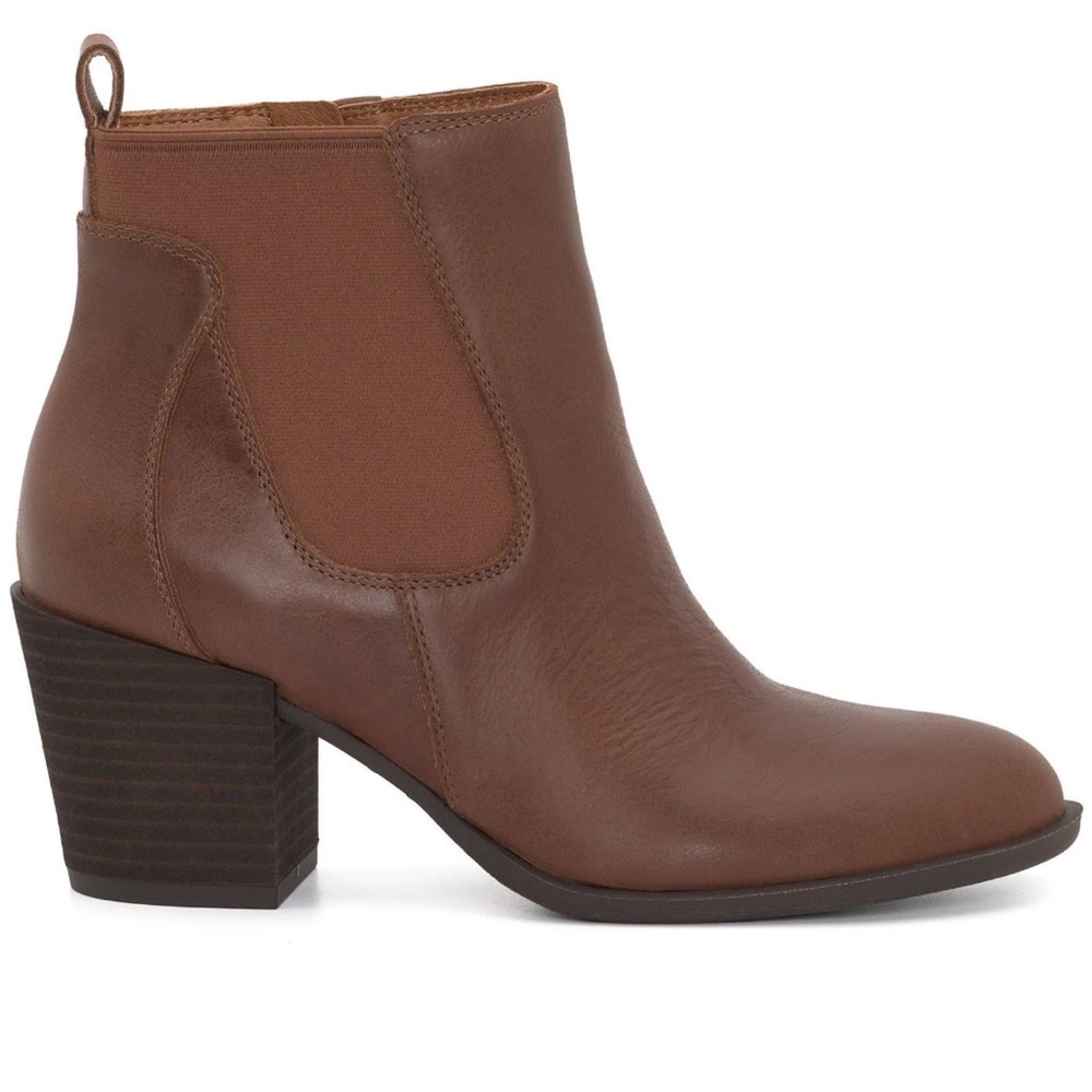 Lucky Brand Bofrida Leather Ankle Boots Bootie Stacked Block Heel